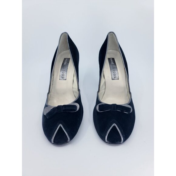 Marc Jacobs Vintage Black Open Toe Suede Bow Pumps Size 8.5 - Picture 2 of 7